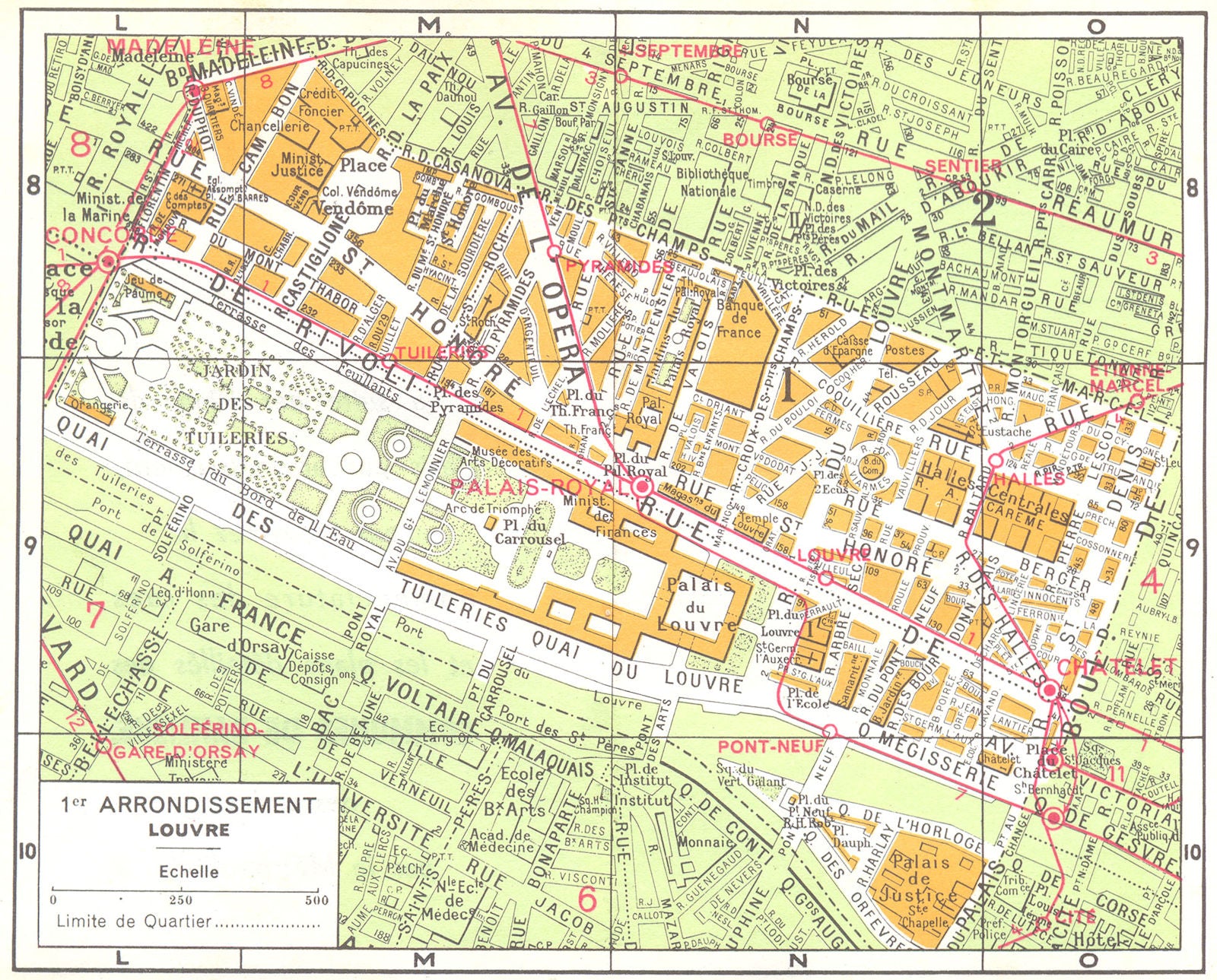 PARIS. 1er Arrondissement Louvre 1920 old antique vintage map plan chart
